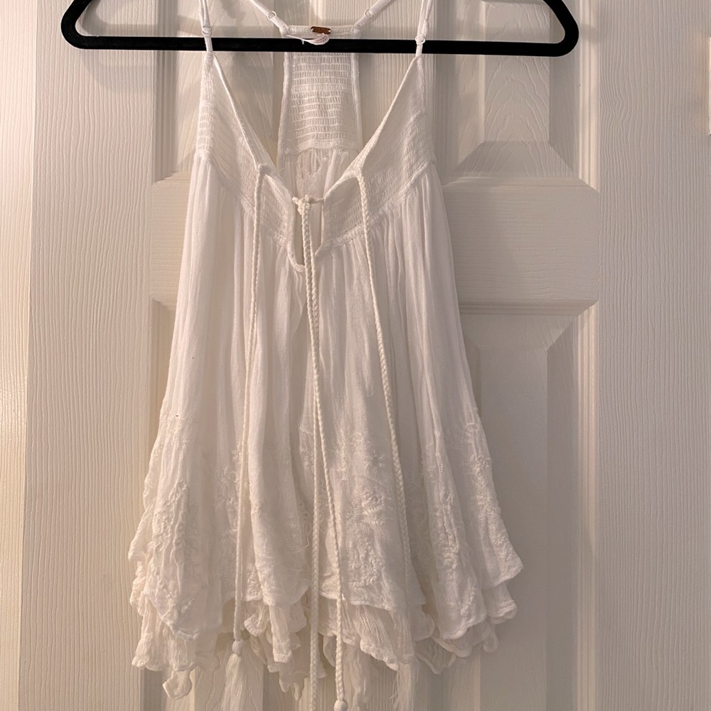Free People white embroidered tank top